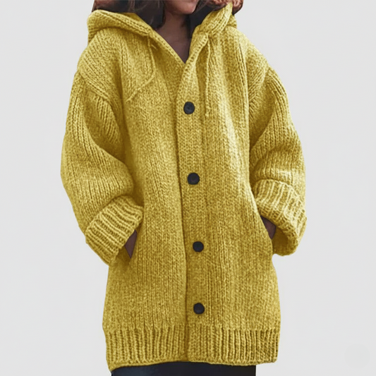 Isla Wool-Blend Oversized Hooded Cardigan | Button Front Pockets Cardigan