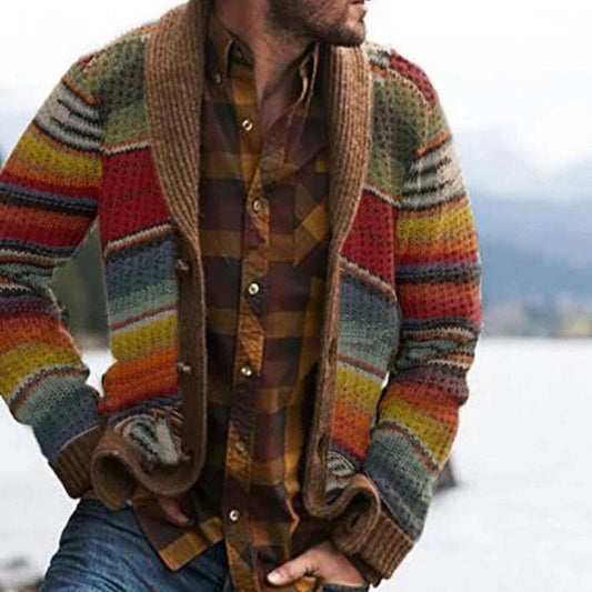 Men's Knit Cardigan - Soft Knit - Shawl Collar - Button Closure - Relaxed Fit