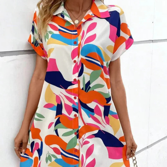 Women's Shirt Dress – Relaxed Fit – Button Closure – Light and Breathable – Midi Length