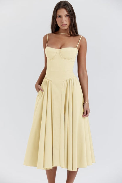 Dress for Women – Midi Length – Fitted Corset – A-Line – Spaghetti Straps