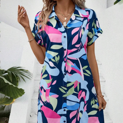 Women's Shirt Dress – Relaxed Fit – Button Closure – Light and Breathable – Midi Length