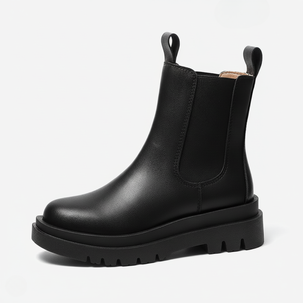 Women's Ankle Boots - Chunky Platform Sole - Slip-On Chelsea Design - Elastic Side Panels