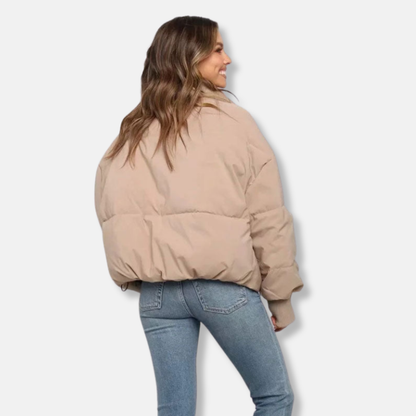 Women’s Puffer Jacket - Thermal Insulation - Cropped Length - Stand Collar - Ribbed Cuffs