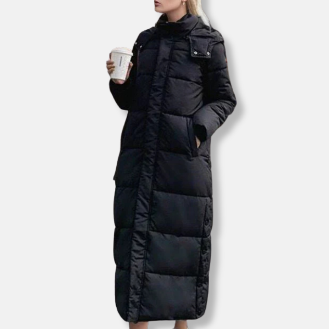 Women’s Puffer Coat - Quilted Synthetic - Oversized Fit - Full Length - Hooded High Collar