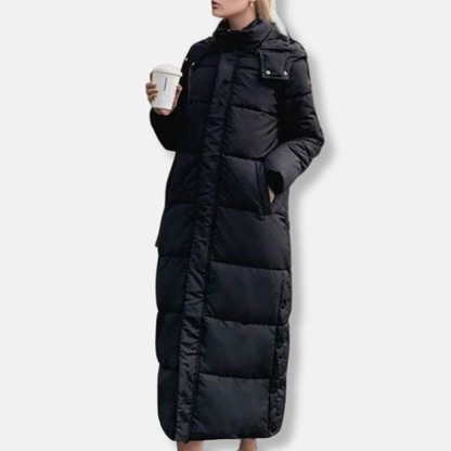 Women’s Puffer Coat - Quilted Synthetic - Oversized Fit - Full Length - Hooded High Collar