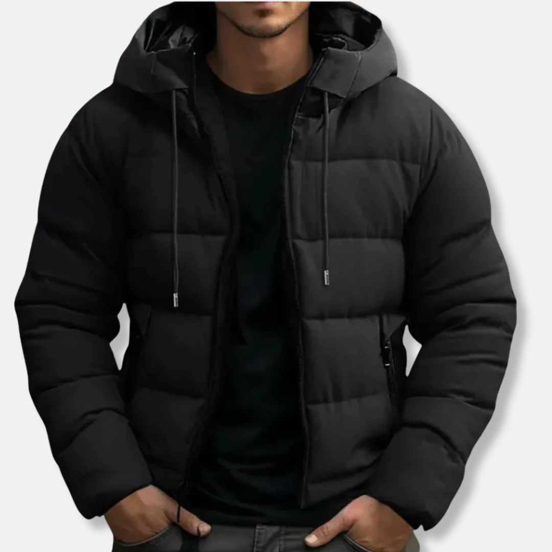 Theodore Quilted Hooded Puffer Jacket | Drawstring Hood Zipper Puffer Jacket