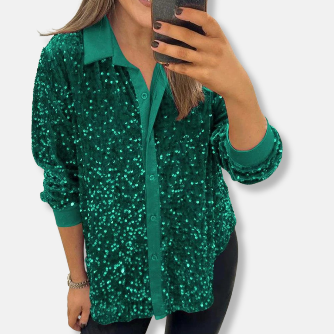 Women's Shirt – Relaxed Fit – Sequin Texture – Long-Sleeved Party Look