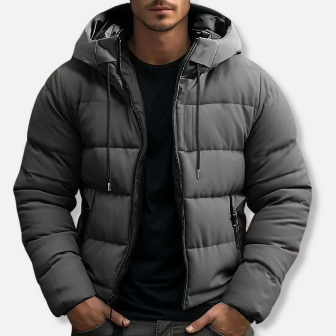 Sebastian Hooded Puffer Jacket | Quilted Solid Zip Closure Puffer Jacket