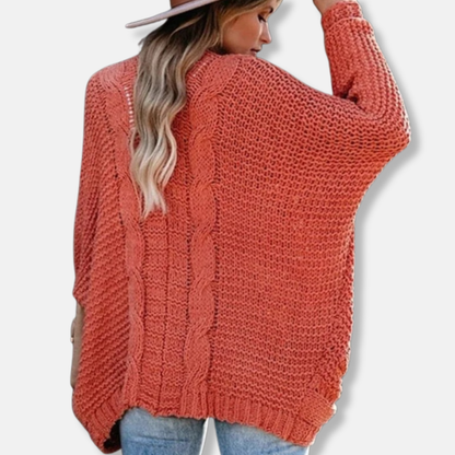 Isla Wool Oversized Cardigan | Ribbed Open Front Pockets Cardigan