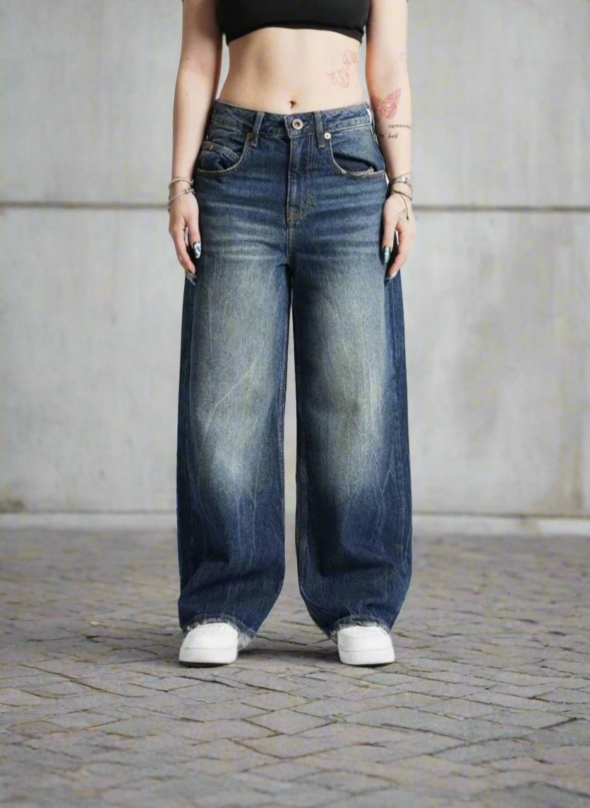 Unisex denimjeans med brede ben, Gademodens must-have