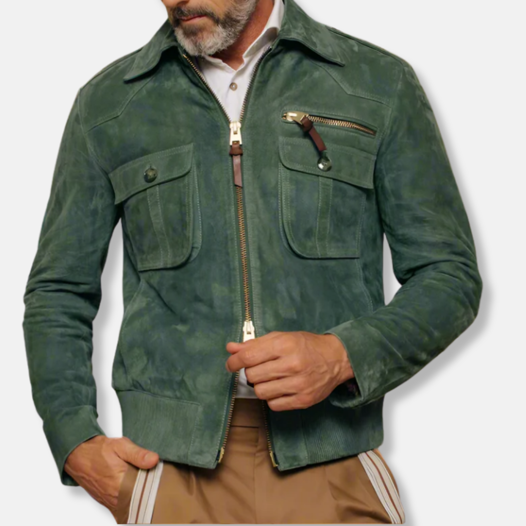 James Tailored Jacket | Collared Hip-Length Leather Trim Jacket