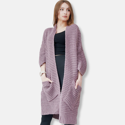 Women's Coat in Knit – Oversized Fit – Open Front – Patch Pockets – Ribbed Edges