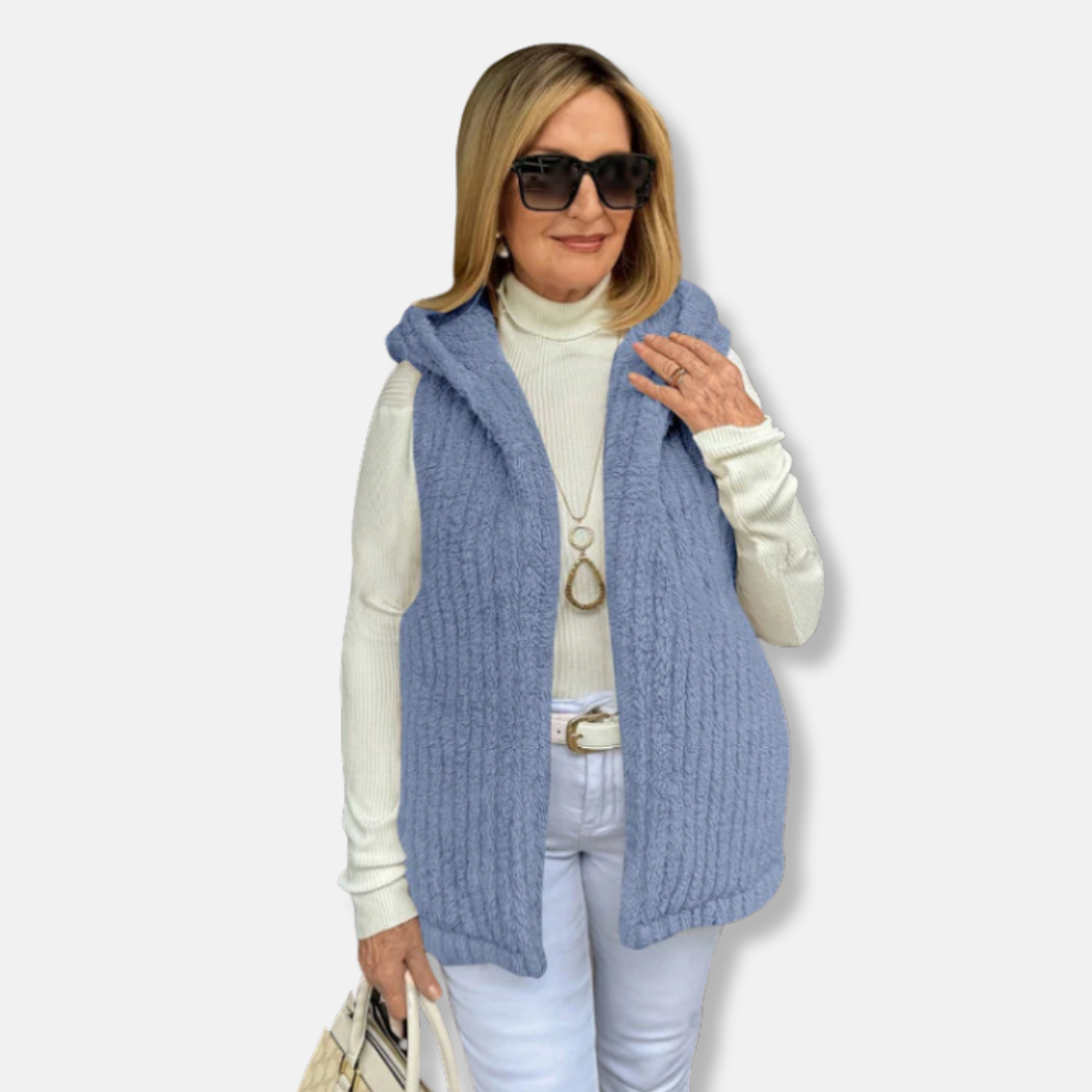 Francesca Fleece Hooded Vest | Ribbed Relaxed Fit Vest