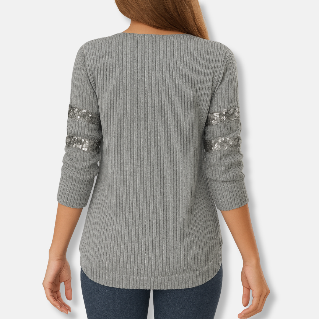 Isla Sequin Embellished Cowl Neck Blouse | Relaxed Fit Hip-Length Blouse