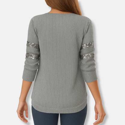 Isla Sequin Embellished Cowl Neck Blouse | Relaxed Fit Hip-Length Blouse