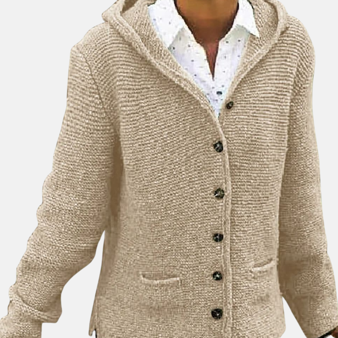 Isla Wool Hooded Cardigan | Button Front Ribbed Knit Cardigan