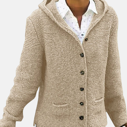 Isla Wool Hooded Cardigan | Button Front Ribbed Knit Cardigan