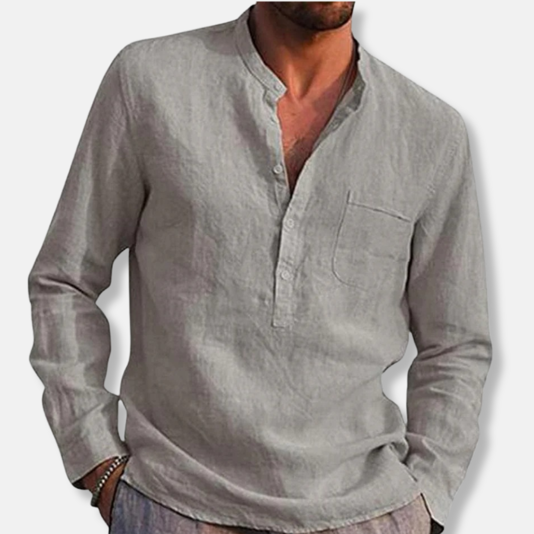 James Relaxed Fit Henley Shirt | Mandarin Collar Long Sleeve Shirt