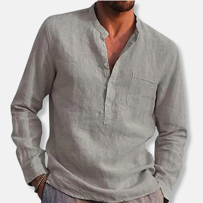 James Relaxed Fit Henley Shirt | Mandarin Collar Long Sleeve Shirt