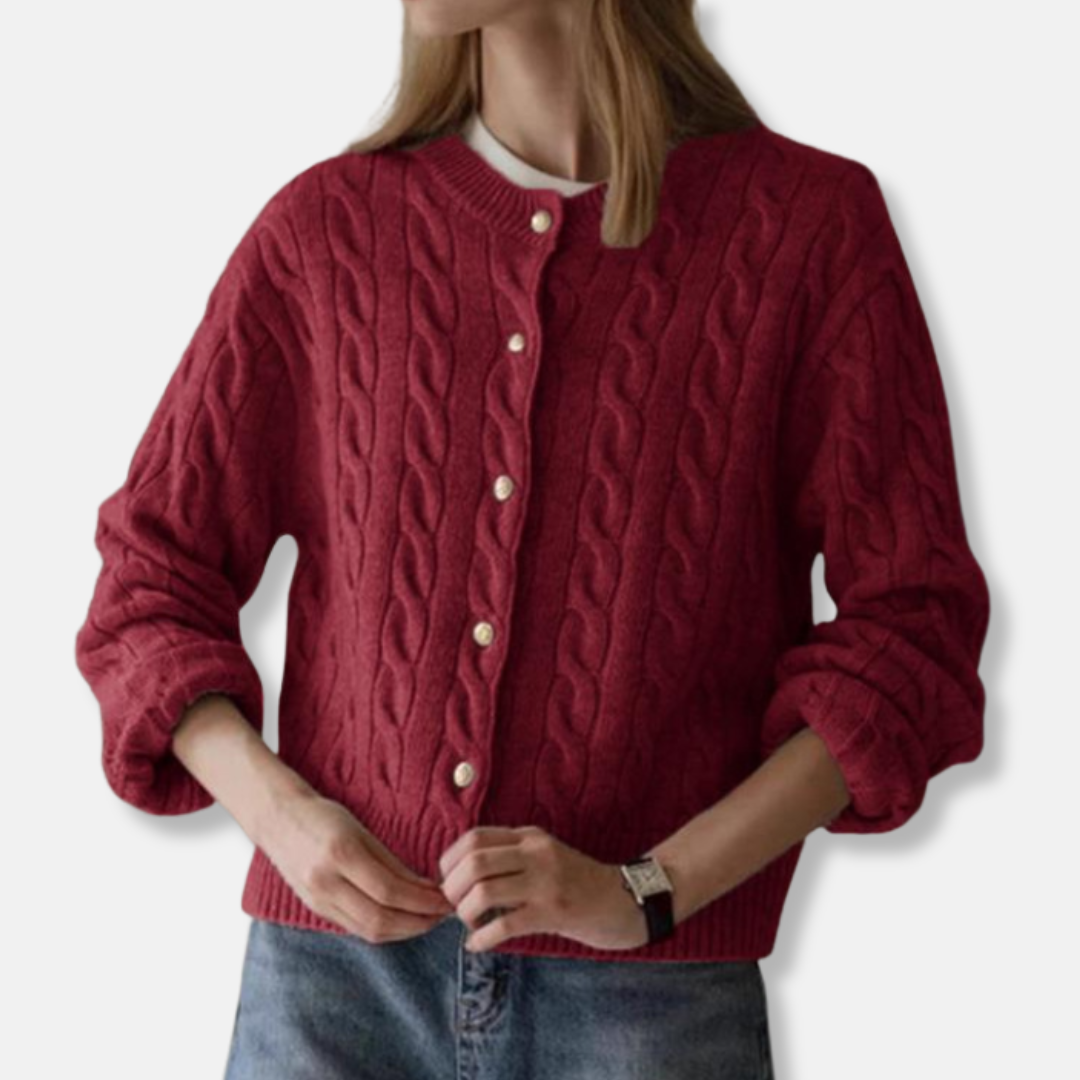 Women's Cardigan – Relaxed Fit – Cable Knit – Button Closure – Ribbed Edges