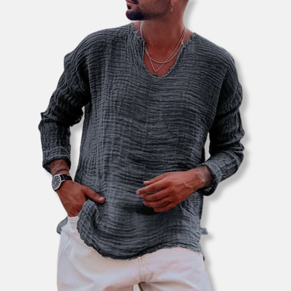 Men's Long-Sleeve Shirt - Relaxed Fit - Soft and Breathable - Raw Round Neck