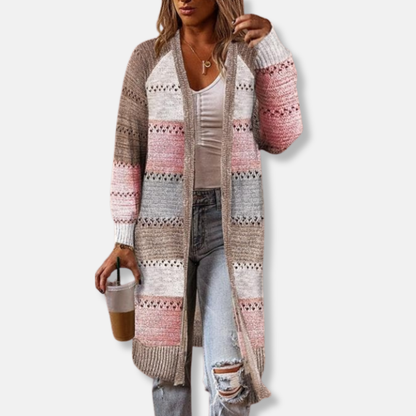 Isla Wool Relaxed Fit Cardigan | Striped Ribbed Cuffs Cardigan