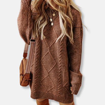 Women's Sweatshirt – Cable Knit – Loose Fit – Knee Length – Long Sleeves For Everyday