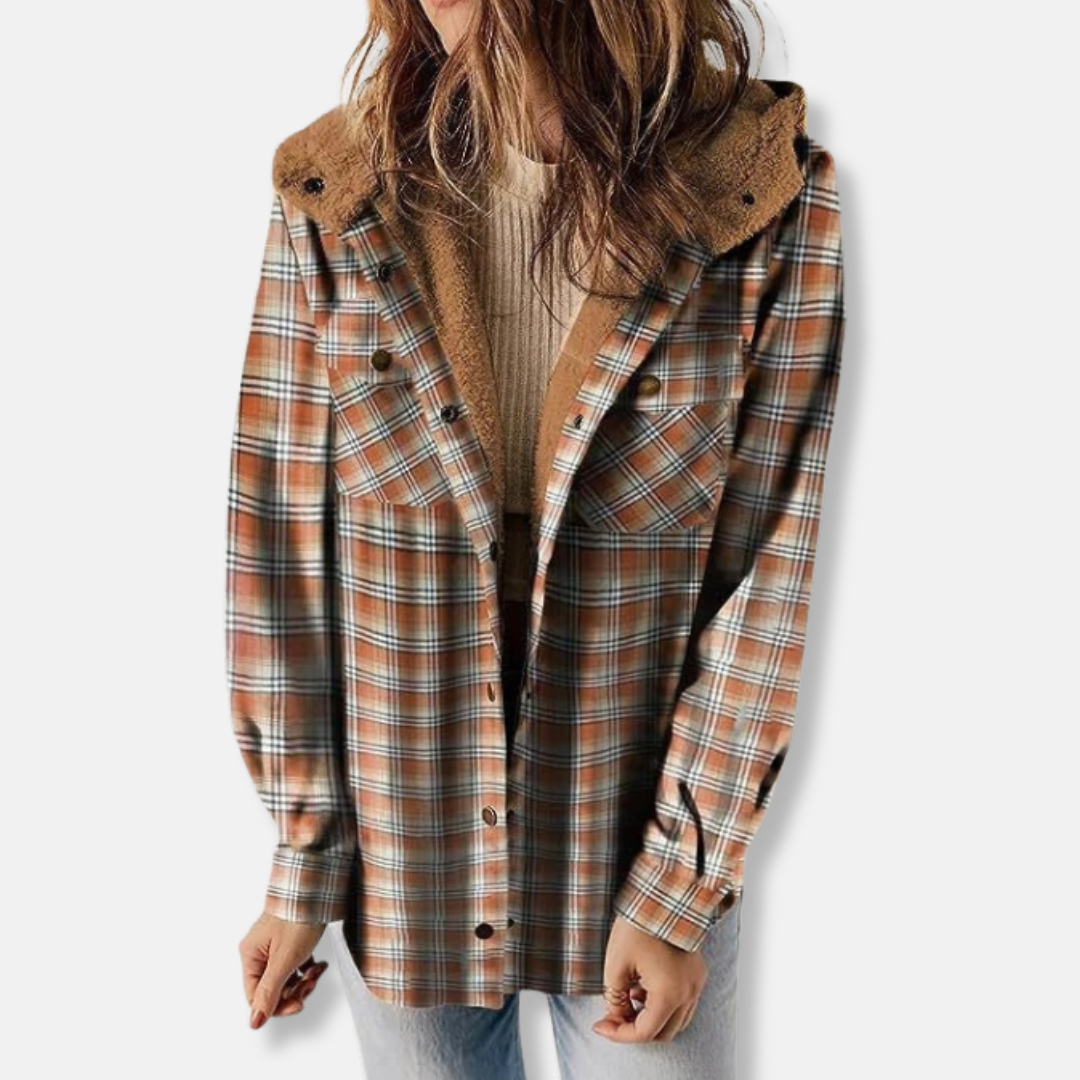 Sienna Hooded Shirt Jacket | Relaxed Fit Check Shirt Jacket