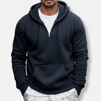 Men's Hoodie – Relaxed Fit – Soft Cotton Blend – Quarter Zip – Kangaroo Pocket