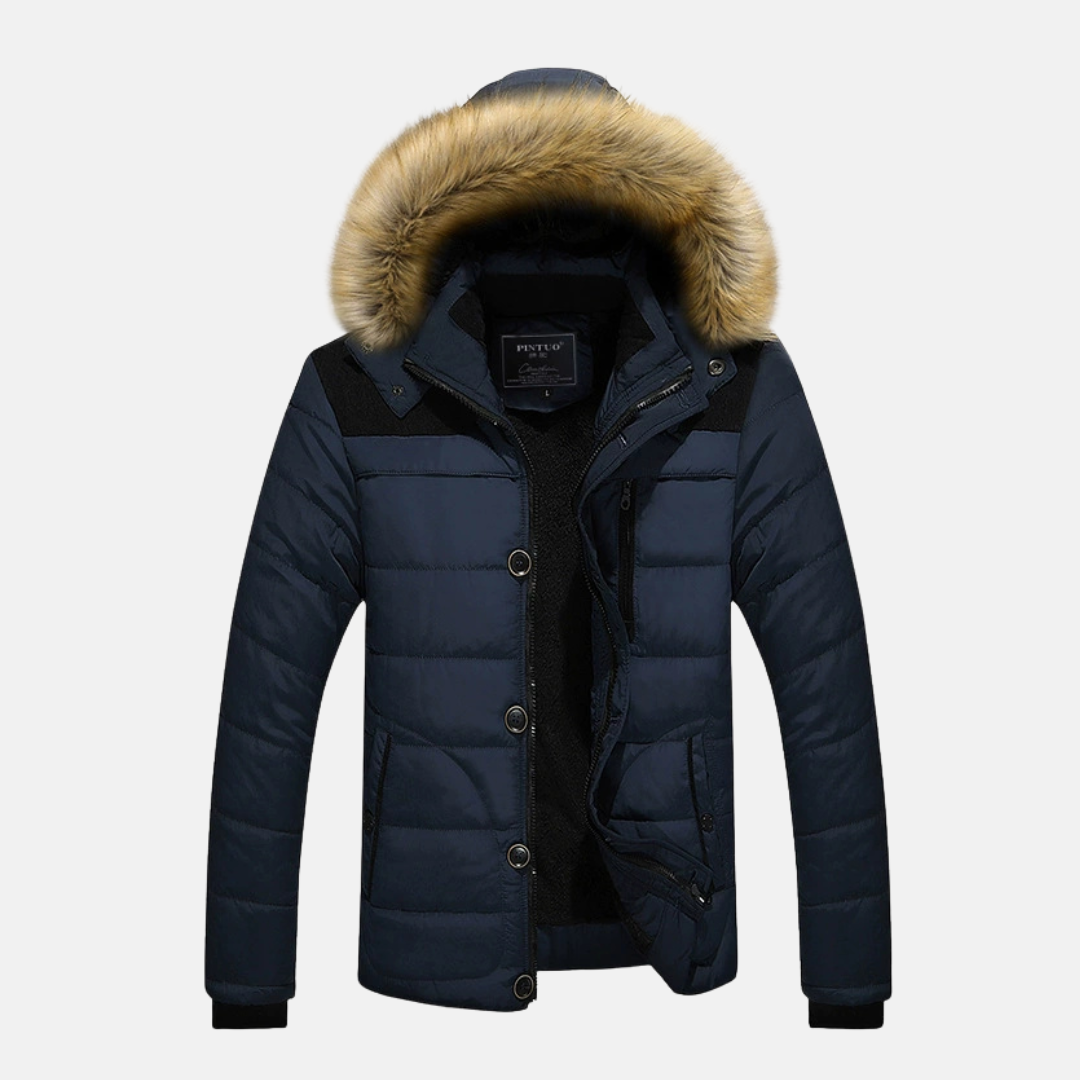 Men’s Puffer Jacket - Woven - Slim Fit - Hip Length - Detachable Faux Fur Hood