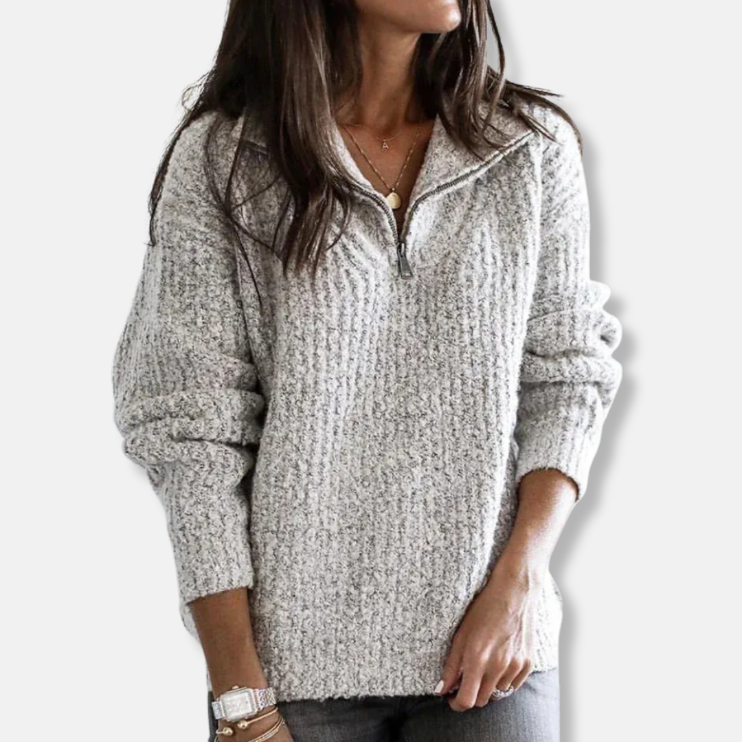 Women's Sweater with Half-Zip – Relaxed Fit – Chunky Knit – Soft Wool Texture