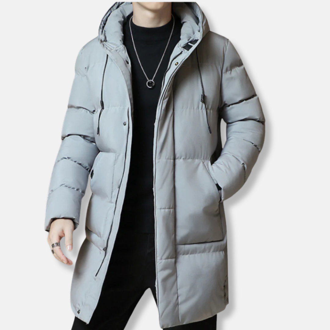 Archie Quilted Puffer Jacket | Hooded Mid-Thigh Jacket