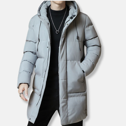 Archie Quilted Puffer Jacket | Hooded Mid-Thigh Jacket