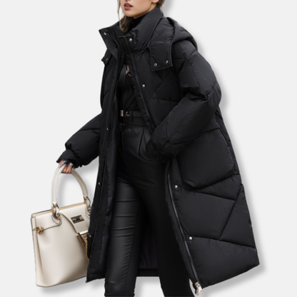 Women’s Coat - Quilted - Oversized Fit - Maxi Length - High Collar Hood