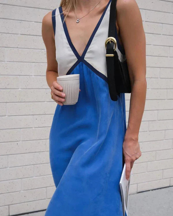 Women's Dress – Sleeveless V-Neck – Luxurious Lightweight Fabric – Long Loose Fit