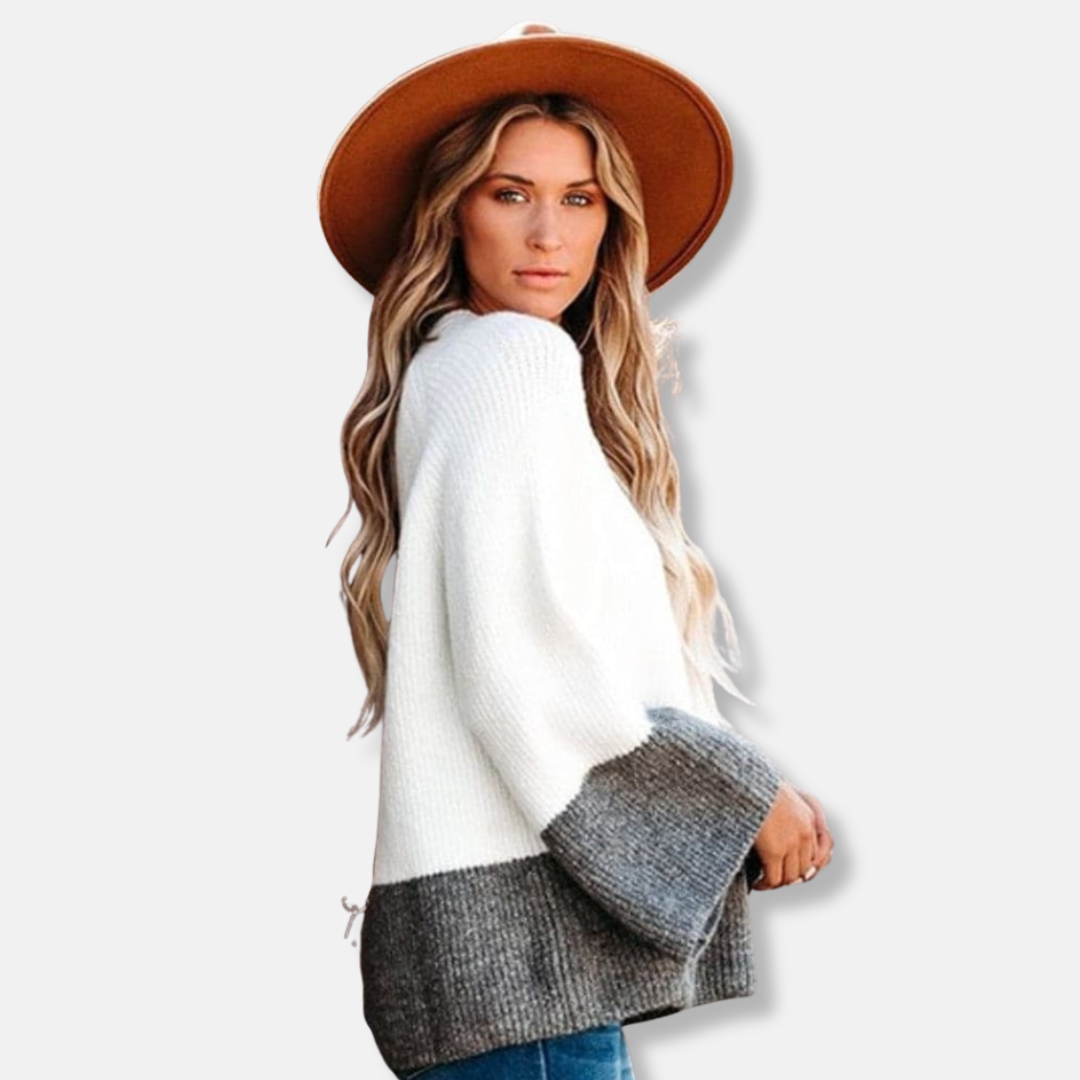 Isla Relaxed Fit Pullover Sweater | Color Block Crewneck Sweater