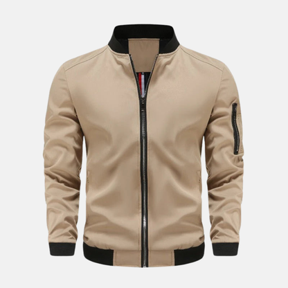 Men's Bomber Jacket – Regular Fit – Smooth Lightweight Material – Ribbed Edges – Sleeve Pocket with Zipper