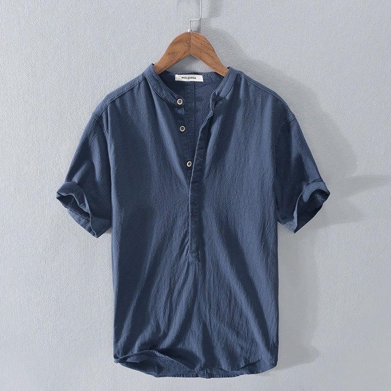 Men's Shirt with Short Sleeves – Relaxed Fit – Mandarin Collar – Breathable Fabric