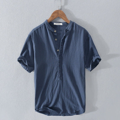 Men's Shirt with Short Sleeves – Relaxed Fit – Mandarin Collar – Breathable Fabric