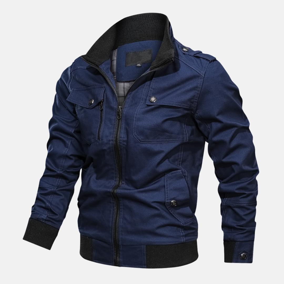 Men's Bomber Jacket – Regular Fit – Woven Fabric – Epaulettes – Zipper Closure – Ribbed Edges