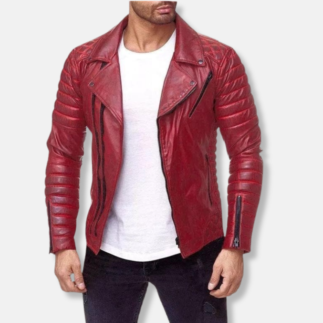 Joshua Leather Slim Fit Biker Jacket | Quilted Hip-Length Jacket