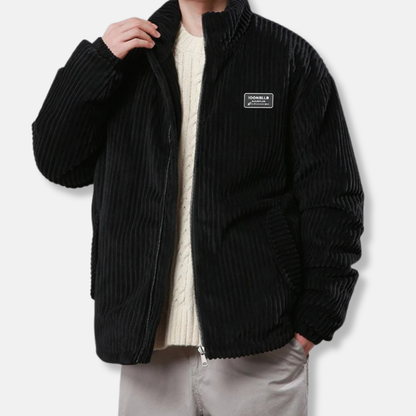 Oscar Ribbed Relaxed Fit Puffer Jacket | Stand Collar Hip-Length Jacket