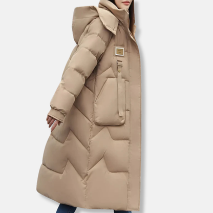 Women’s Coat - Oversized Fit - Maxi Length - Hooded High Collar