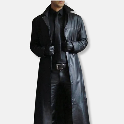 Men's Long Coat – Tailored Fit – Button Closure – Formal Structured Design