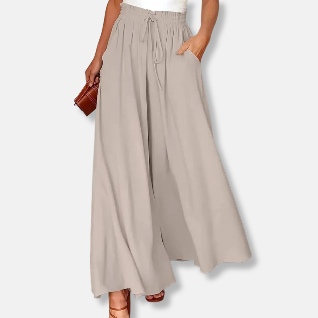 Women's Trousers with Wide Legs – Breathable Fit – Polka Dot Pattern – Drawstring Waist – Casual Style