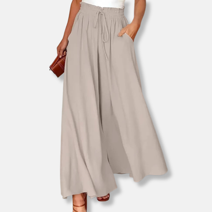 Women's Trousers with Wide Legs – Breathable Fit – Polka Dot Pattern – Drawstring Waist – Casual Style