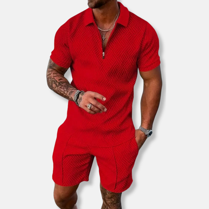 Men's Polo Set – Slim Fit – Breathable Texture – Zipper Closure – Casual Style