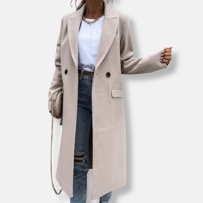 Women's Long Coat – Tailored Fit – Wool – Button Closure – Classic Lapel