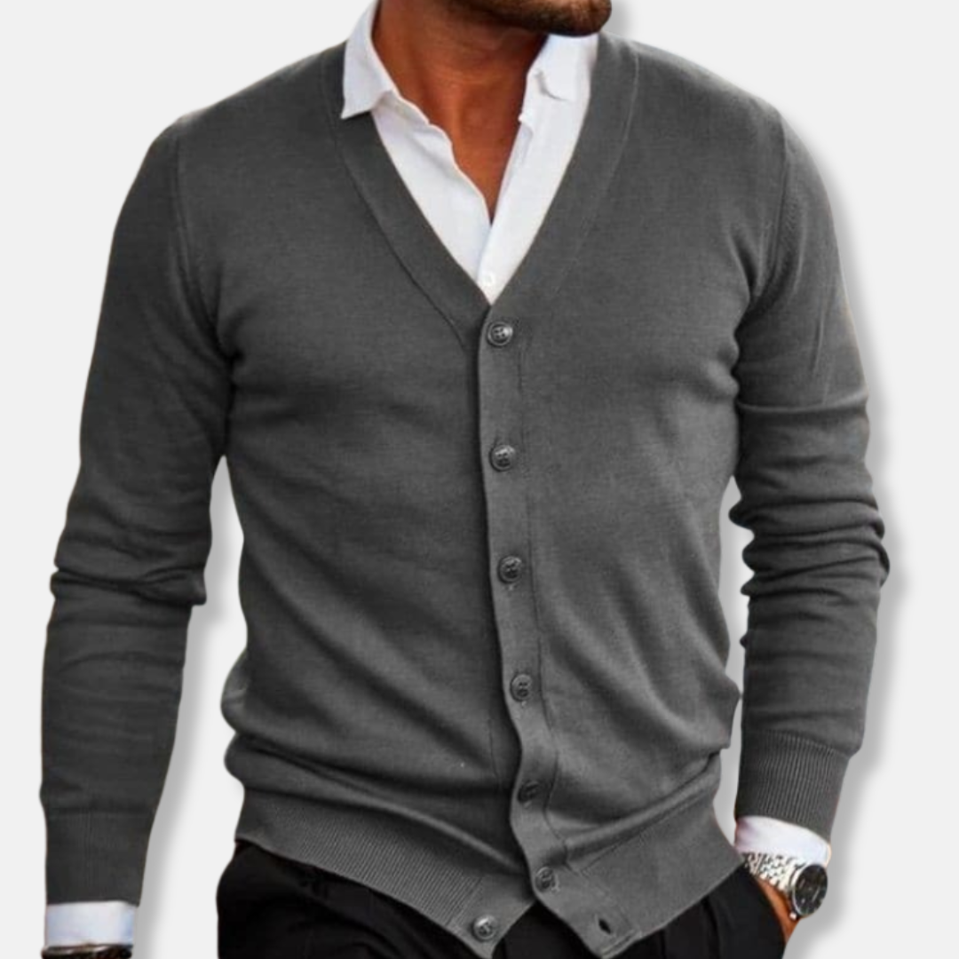 Joshua Wool V-Neck Cardigan | Button Front Ribbed Cardigan