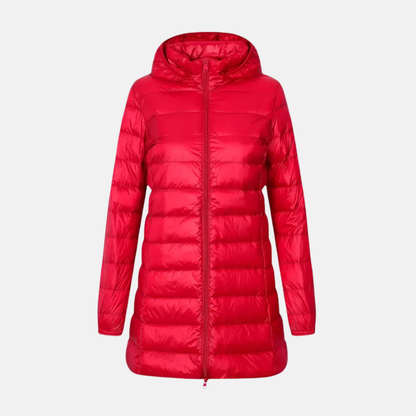 Women's Down Jacket – Tailored Fit – Mid-thigh Length – Padded – With Hood – Water-repellent